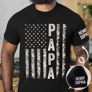 Papa With Names On Sleeves - PersonalizedOne Size Shirt