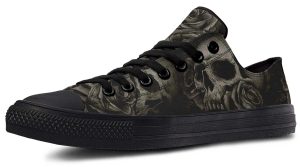 Dead Rose Pattern Low-Top Sneakers - Black Gothic Streetwear